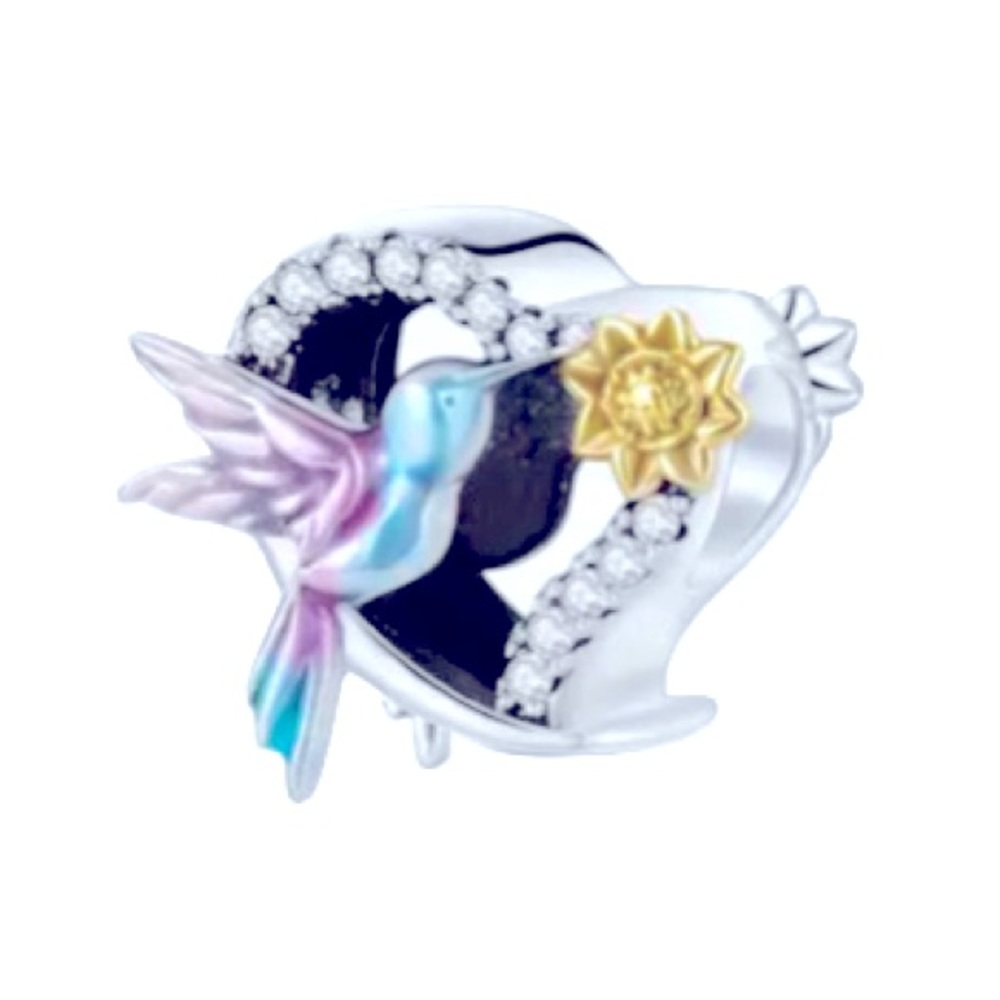 S925 Hummingbird Heart Charm Pandora Style